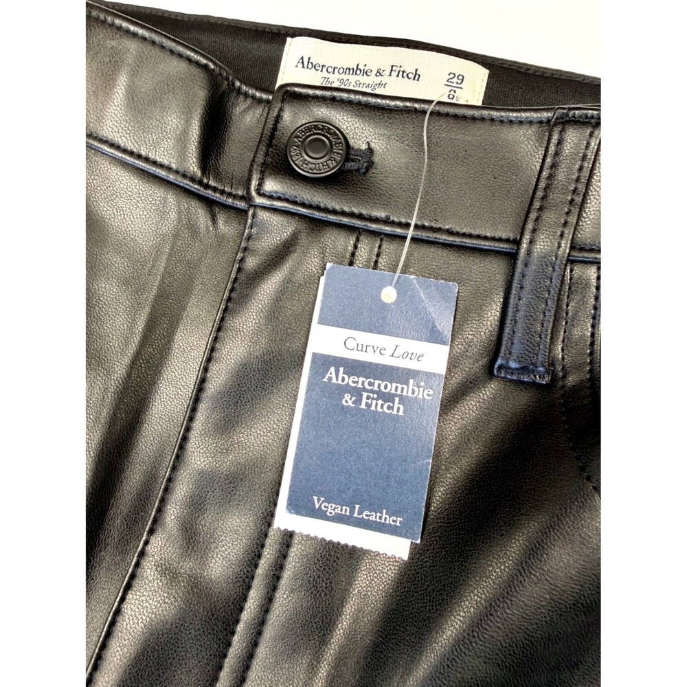 Abercrombie & Fitch Curve Love 90s Straight Vegan Leather Pants Black 29 8S NWT